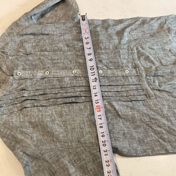 WRAP London Gray Long Sleeve Half Button Pintuck Linen Maxi Dress Pockets 8 - Picture 9 of 11
